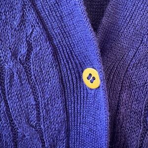 Royal Purple 100% Linen Cable Knit Sweater with gold buttons